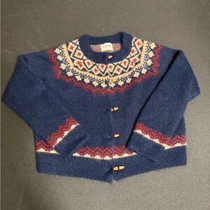JOA Wool Blend Fair Isle Toggle Button Cardigan Sweater Size Large Nordic